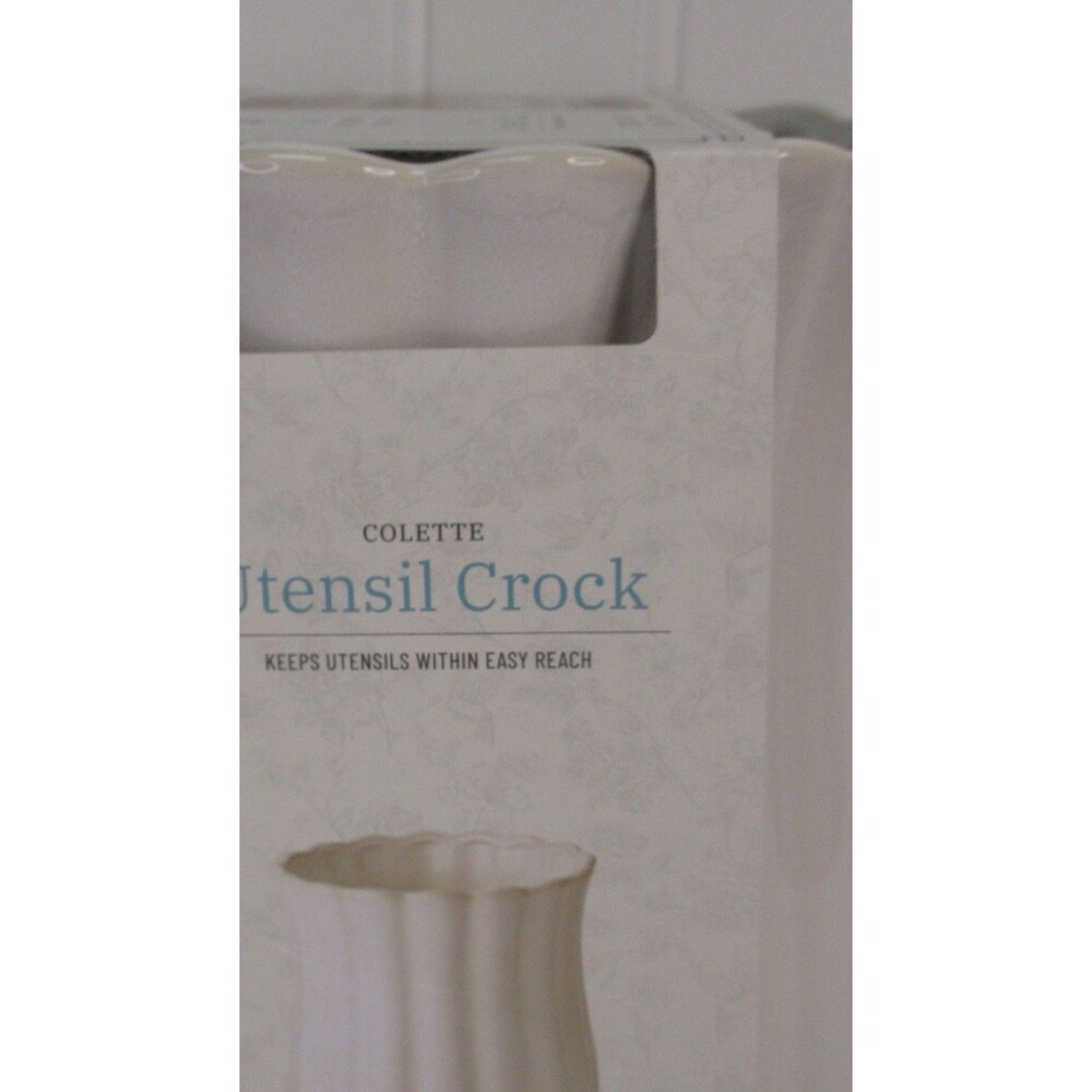 Pioneer Woman Colette Stoneware Utensil Holder White Scalloped Farmhouse Crock - Picture 11 of 11